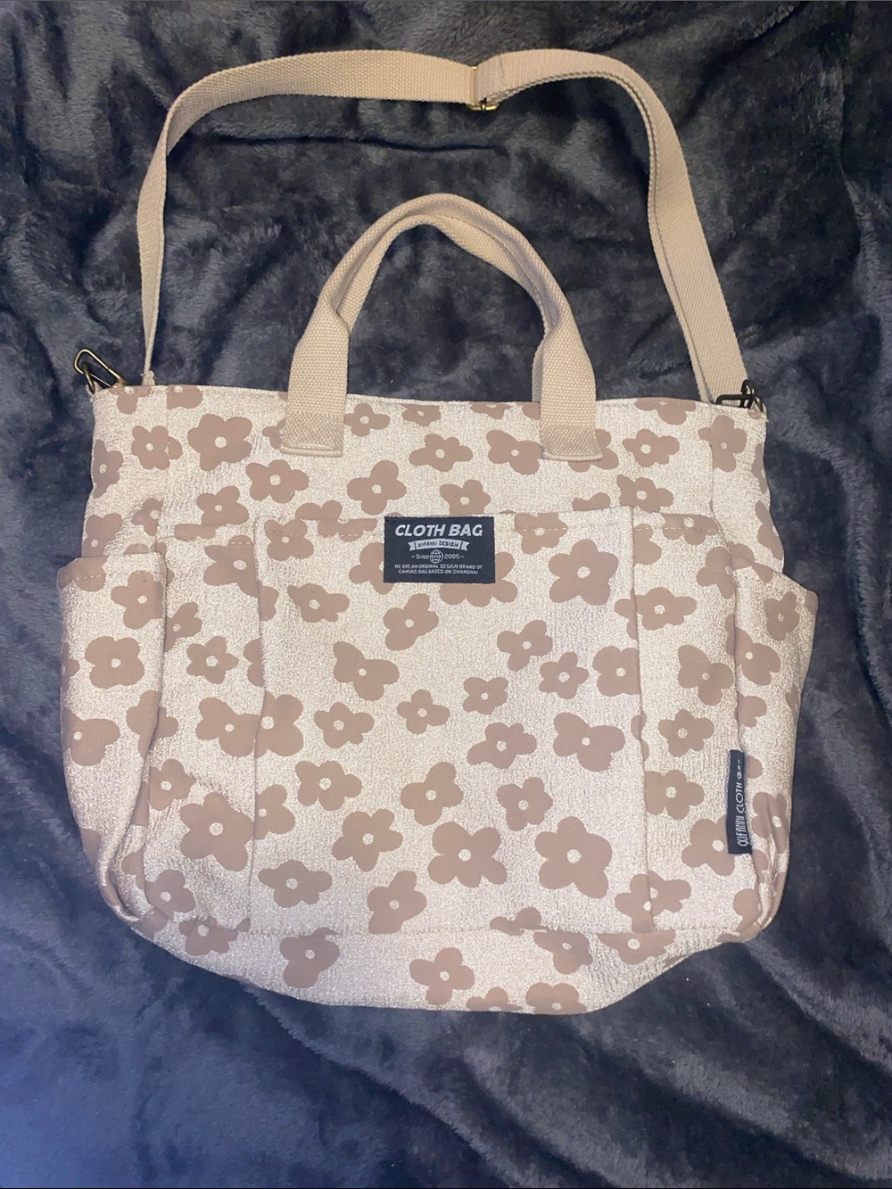 Xifanni Floral Canvas Tote in Beige with Dual Carry Straps